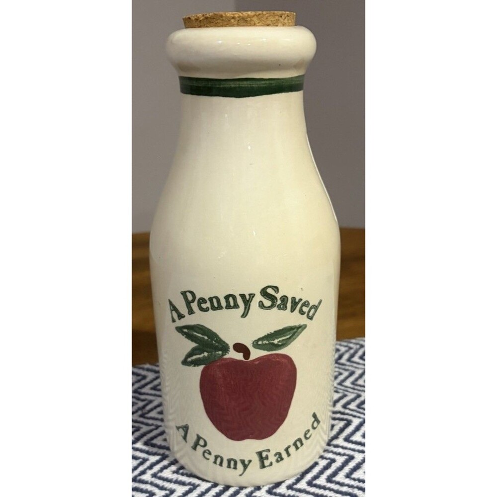 Vintage Penny Saver A Penny Earned Ceramic Money Bank Apple Farmhouse Country